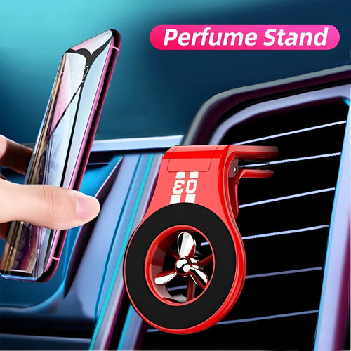 Magnetic car air vent phone holder with adjustable paddle in black colour showing smartphone attached