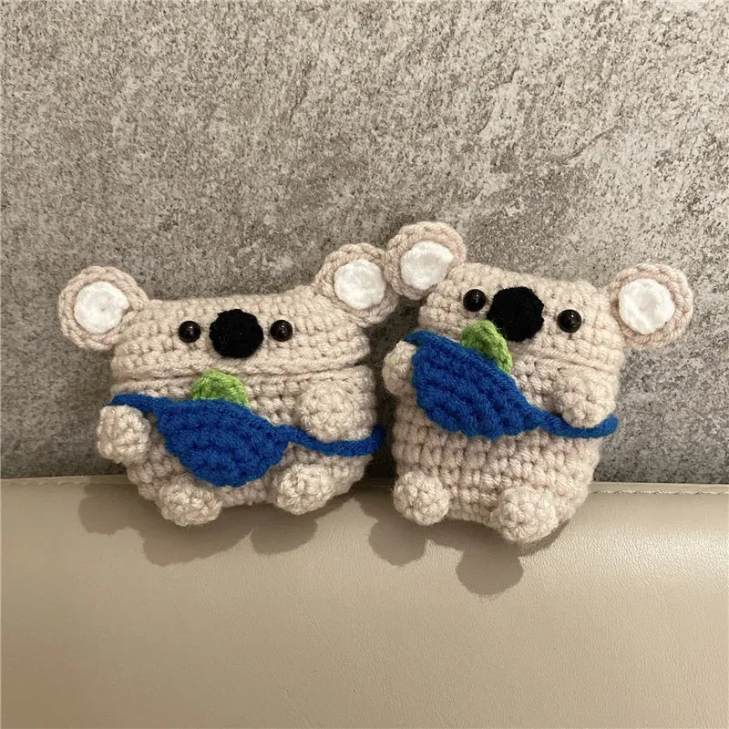 Hand-knitted koala bear backpack design AirPods case cover for 1st/2nd gen, 3rd gen, or Pro models