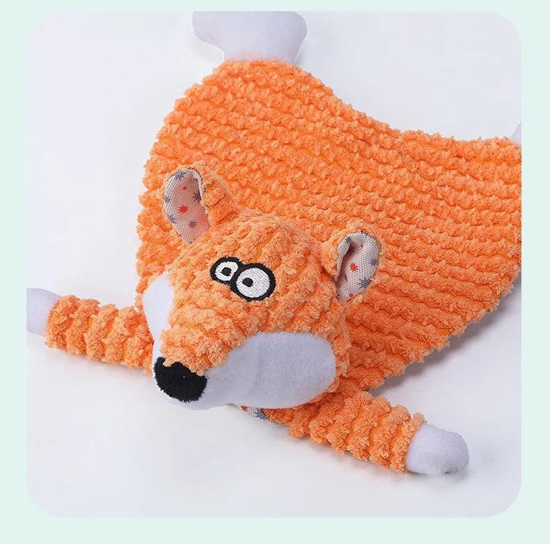 Soft velvet pet toy shaped like a fox elephant with sound activation for cats and dogs