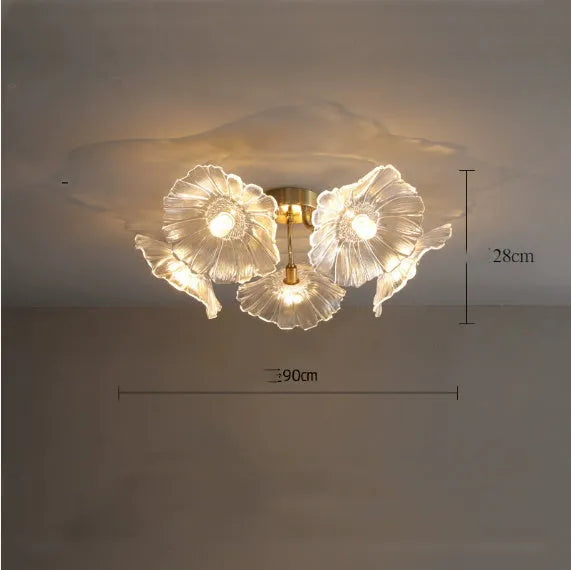 Simple creative flower ceiling lamp with multiple flower heads in purple or white colour options