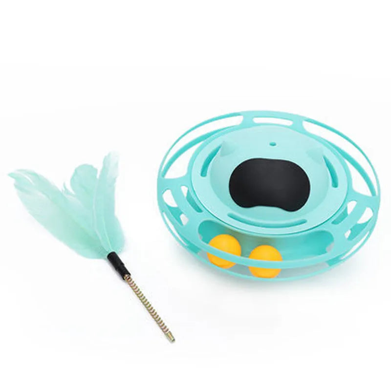Pink cat stick toy with self-hi tumbler turntable measuring 17cm for indoor play