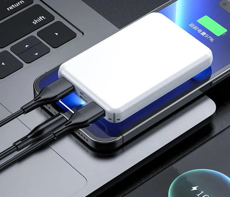 Black and white electric heating vest power bank belt with dimensions 97x64x14mm
