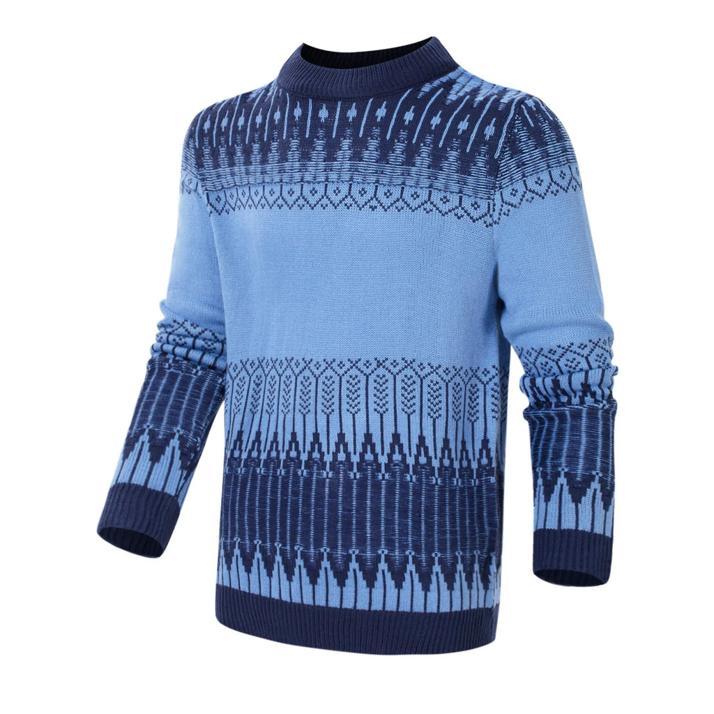 Men's cotton blend knitted pullover sweater in crew neck style with long sleeves