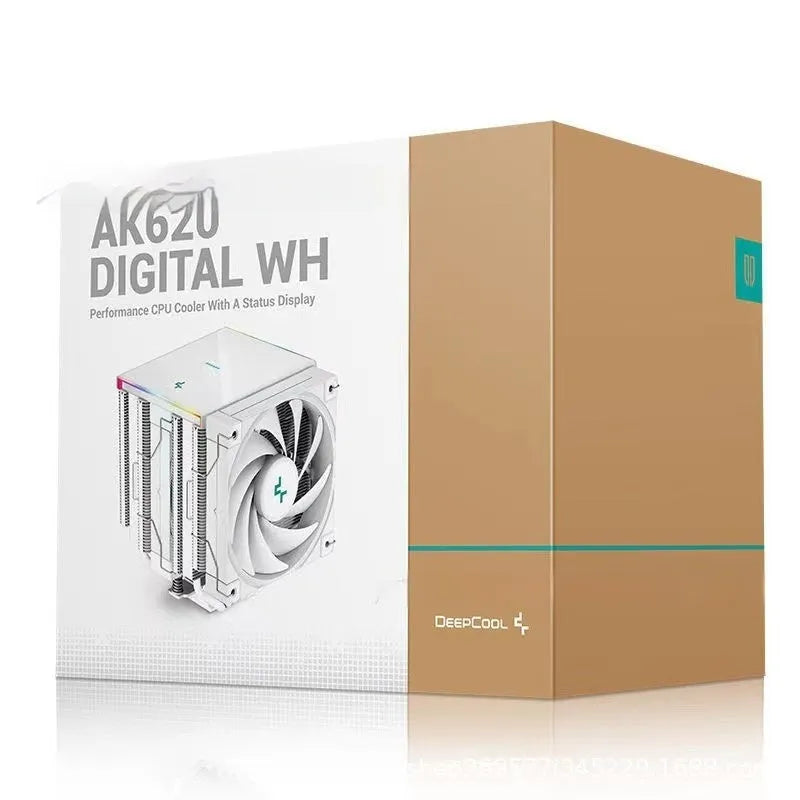 Twin tower CPU air cooler heatsink with fan and digital display in black or white
