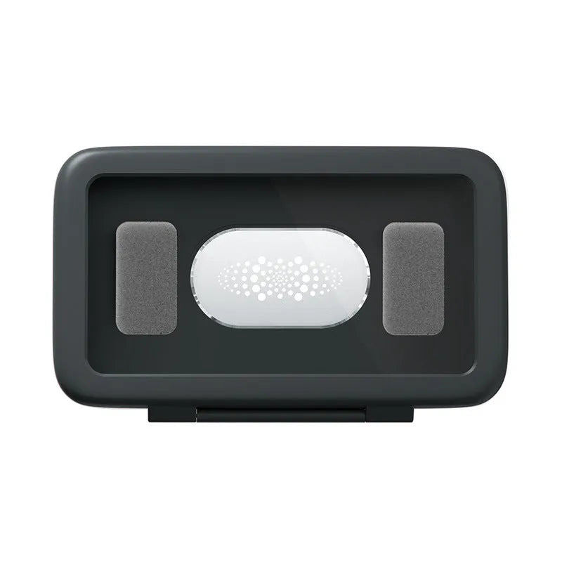White waterproof phone holder mounted on bathroom tile with phone visible inside