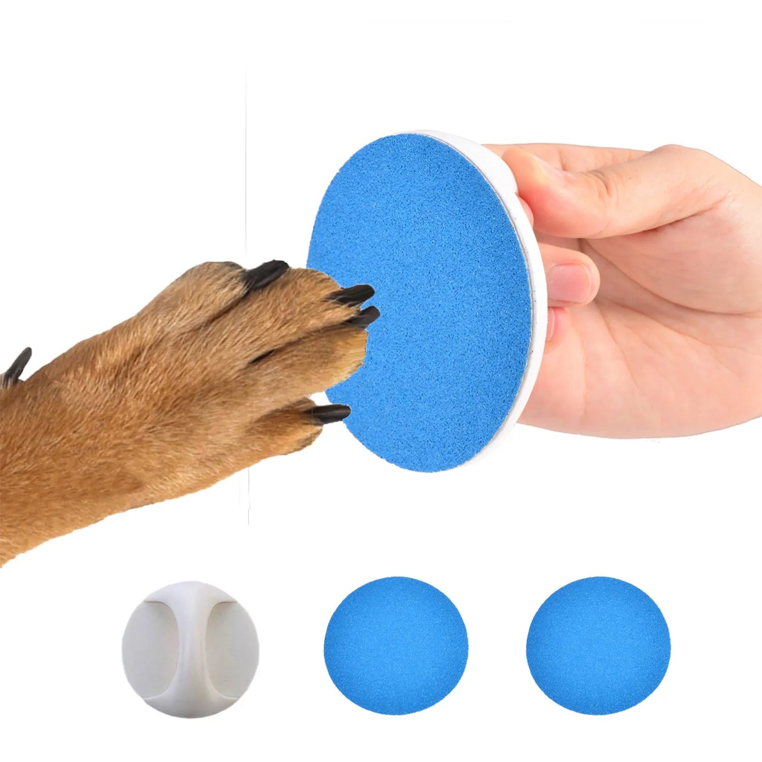 Dog nail file grooming board with ergonomic handle in blue colour on a white background.