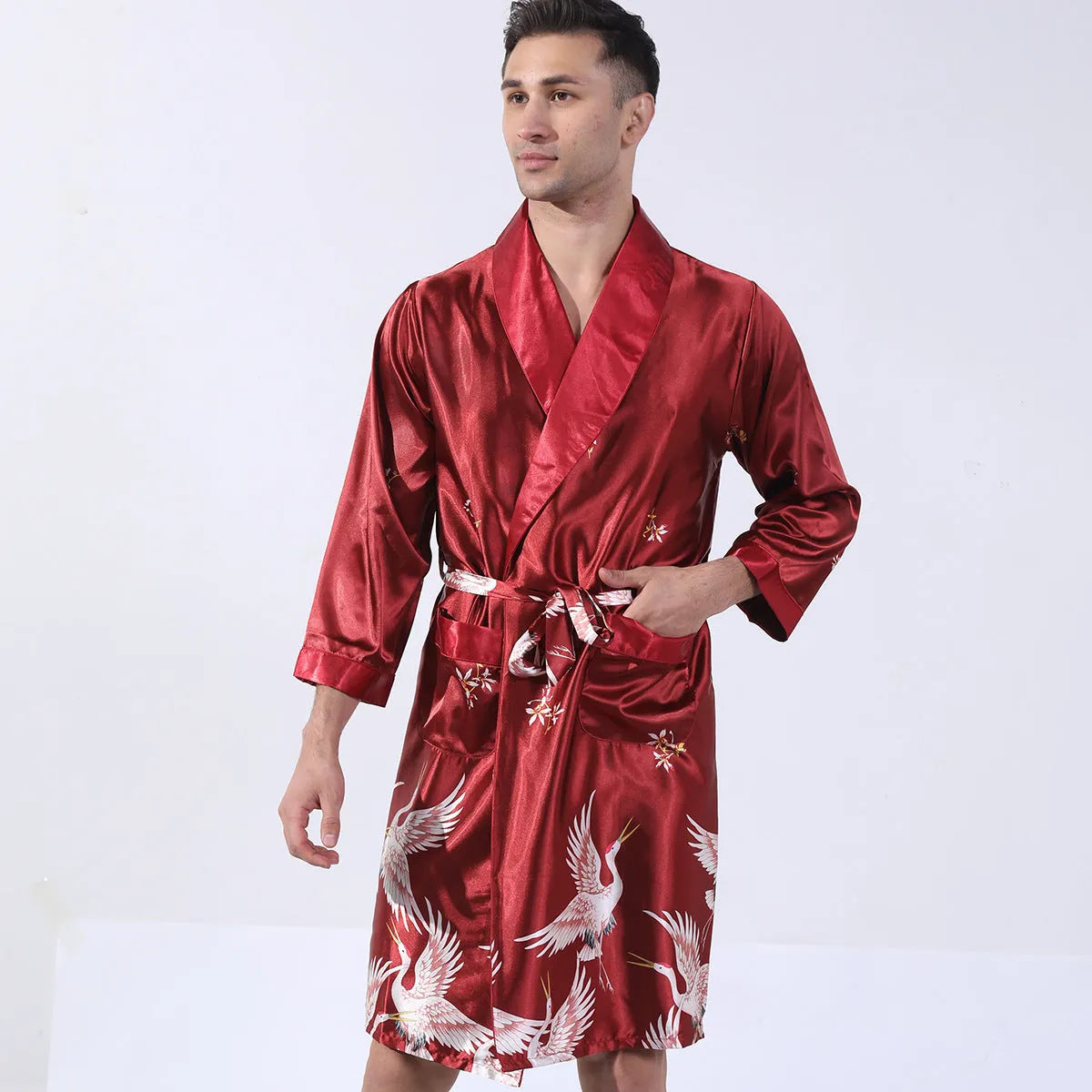 Men's summer silk bathrobe nightgown in multiple colour options with continental sizing