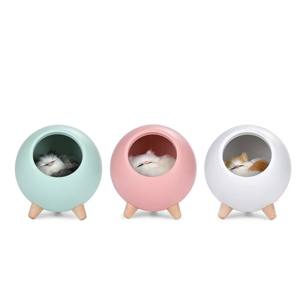 Creative cute cat house atmosphere table lamp in white with ABS shade