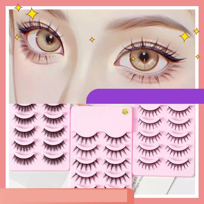Five pairs of natural wispy manga false eyelashes for anime cosplay in styles 007, 008, and 009.