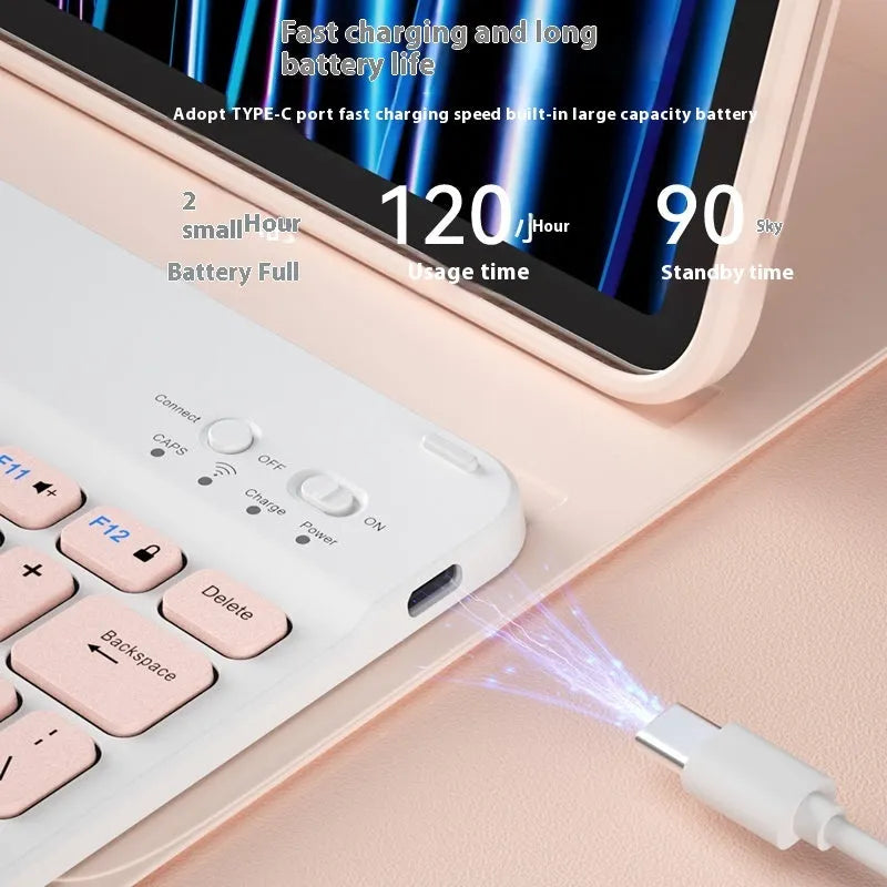 Bluetooth keyboard and rechargeable mouse set in elegant white, green, or pink for tablet and PC use