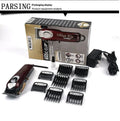 Hair cutting set with charging clippers and stainless steel cutter head including EU UK US plug adapters