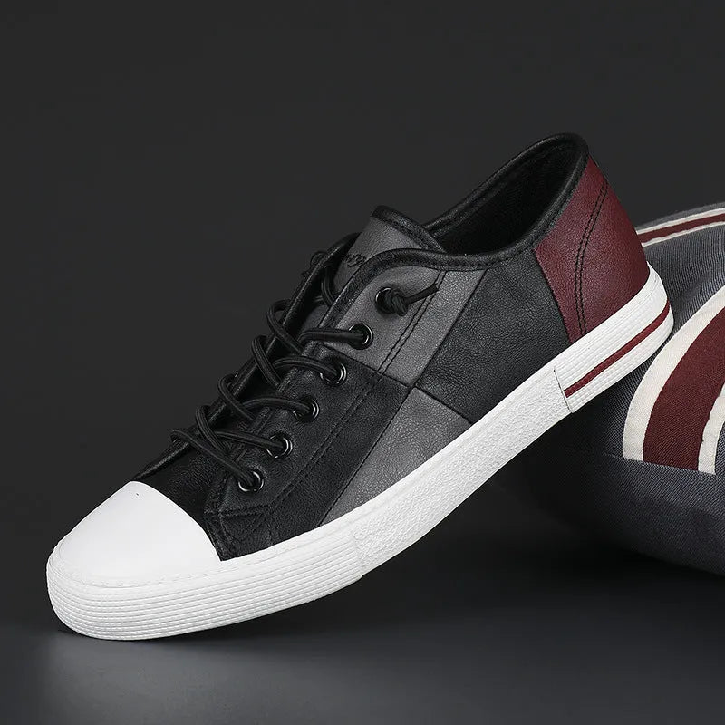 Men's leather shoes with flat heel, round toe, and elastic band in multiple colour options