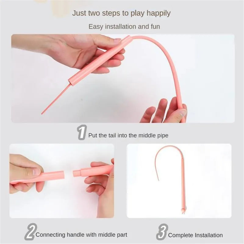 Simulated mouse tail cat toy with silicone tail and cat head handle design