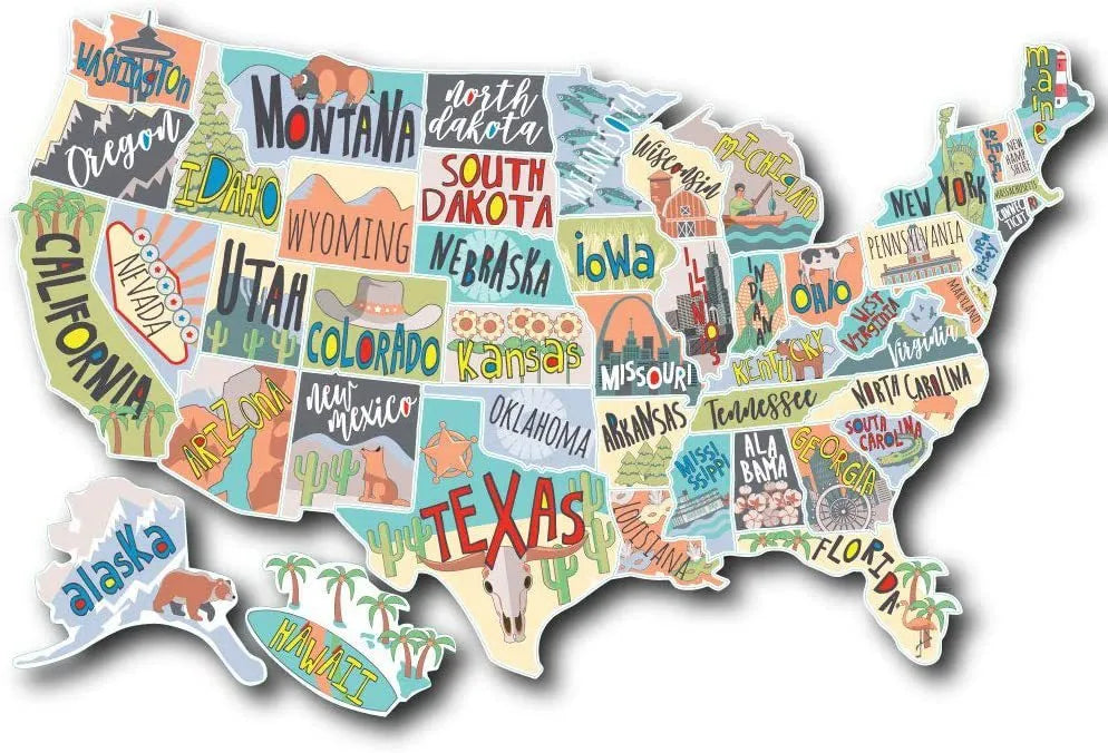 Travel destination map car sticker set with vinyl adhesive for window application