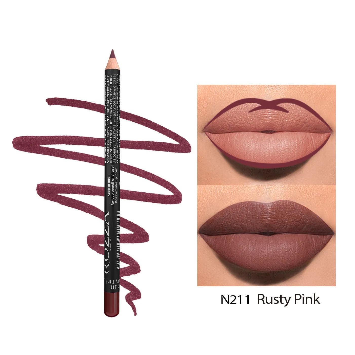 Matte finish lip liner pencil in one of 14 colour shades from 201 to 214
