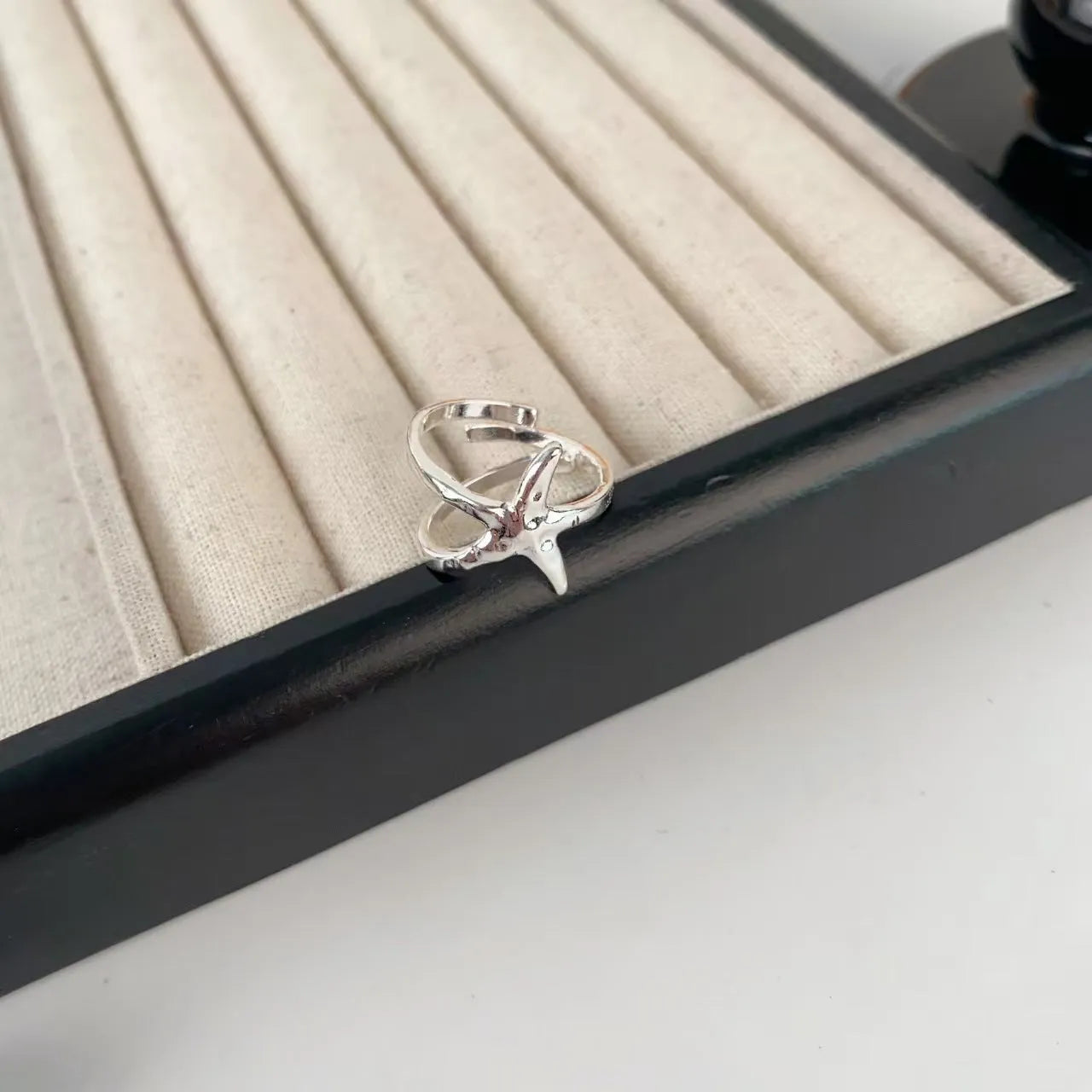 Three-dimensional jasmine flower ring with adjustable open-mouth design and electroplated finish