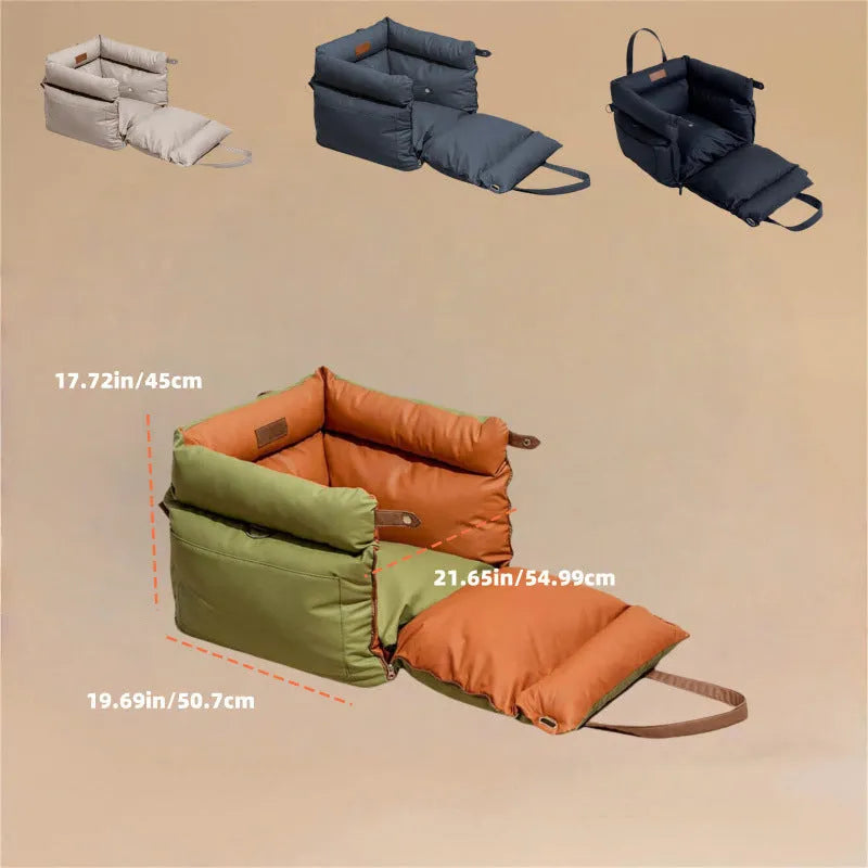 Green waterproof PU leather pet car nest bed with removable washable cover, 55x50x45cm size