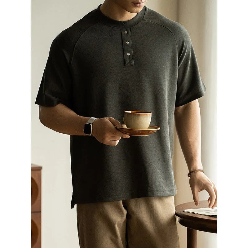 Casual loose pullover top with raglan sleeves in terry texture fabric, shown in smoky gray colour