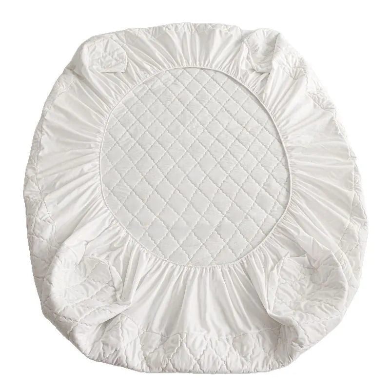 Diamond lattice quilted bamboo fibre mattress protector fitted sheet and pillowcases in solid colour.