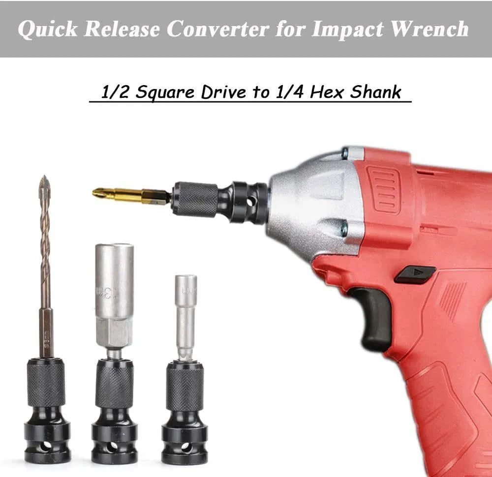 Scaling bit holder with telescopic sleeve for 1/2" to 1/4" electric wrench conversion