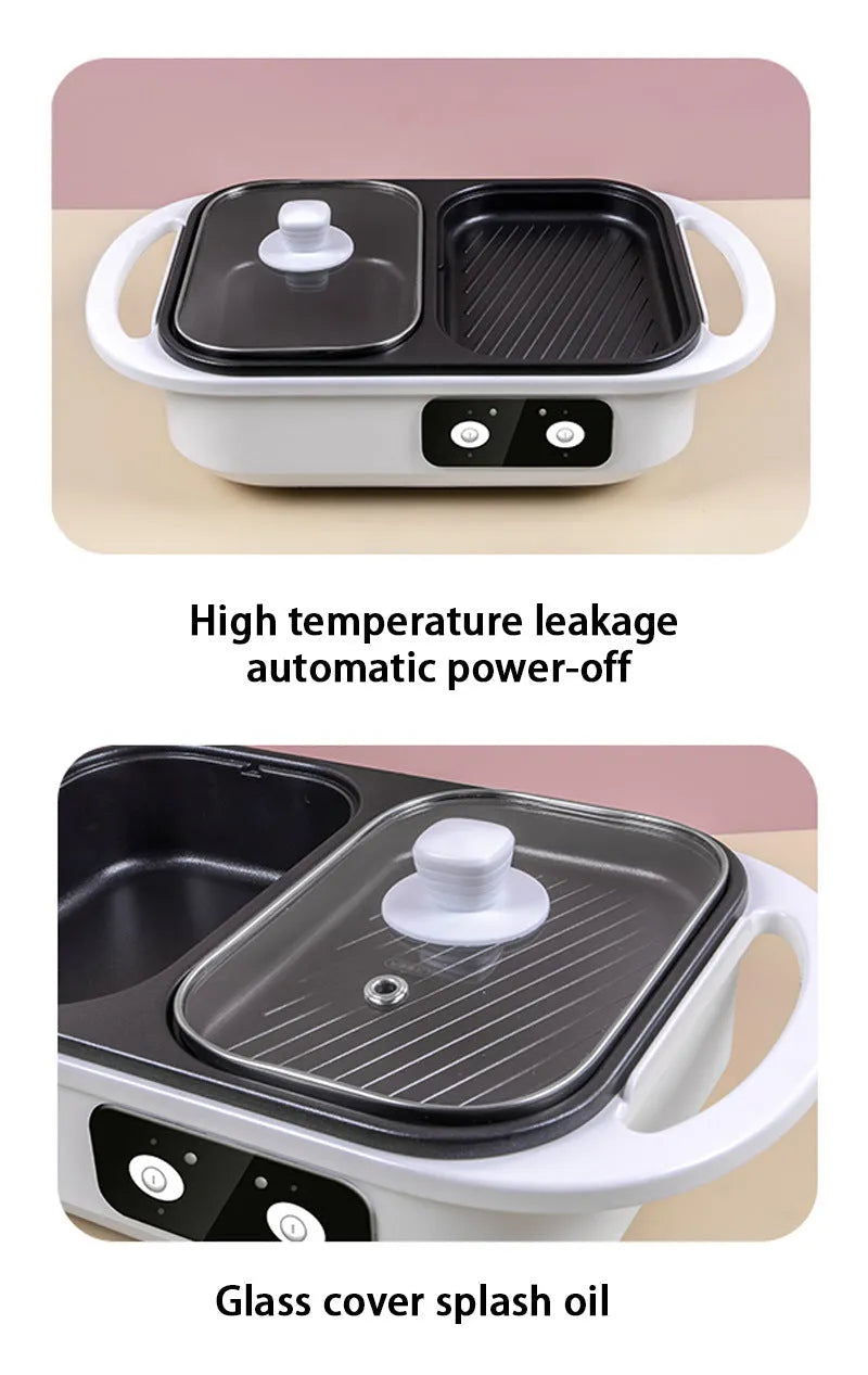 White or green multi-functional electric cauldron and frying oven appliance with mechanical controls