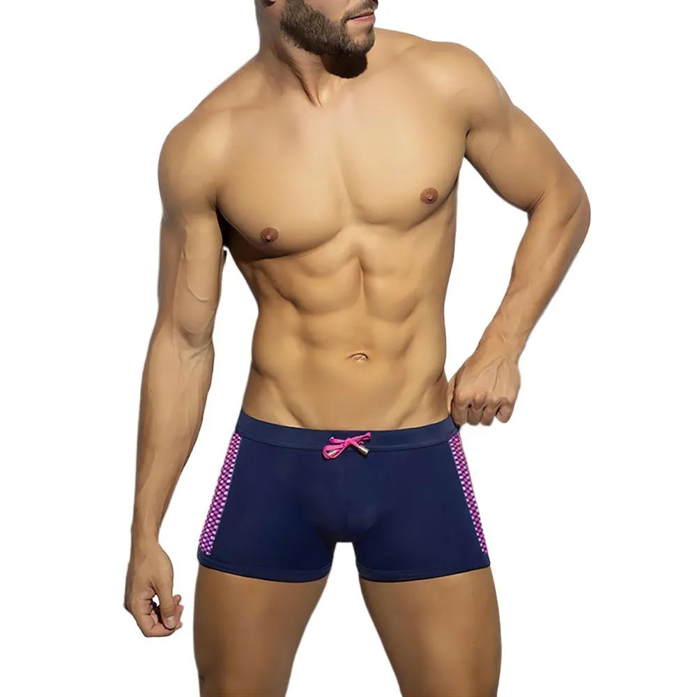 Men's polka dot print swimming boxers in quick-dry nylon fabric