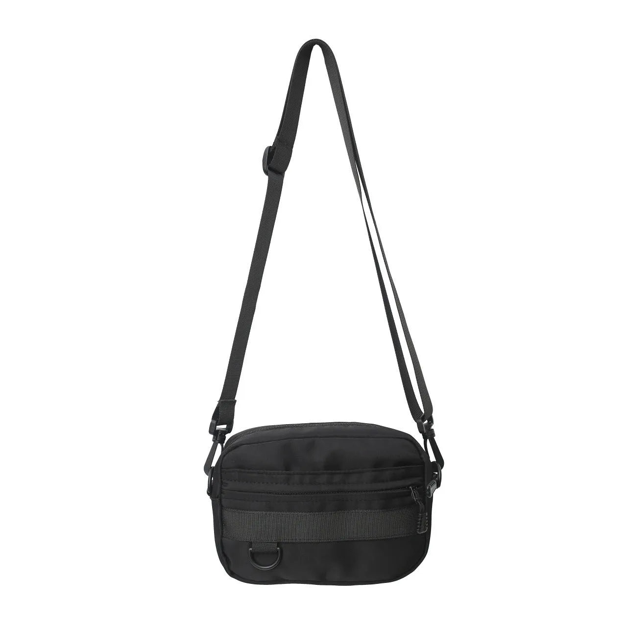 Men's nylon messenger bag with crossbody strap in street trend style showing sewing thread detailing