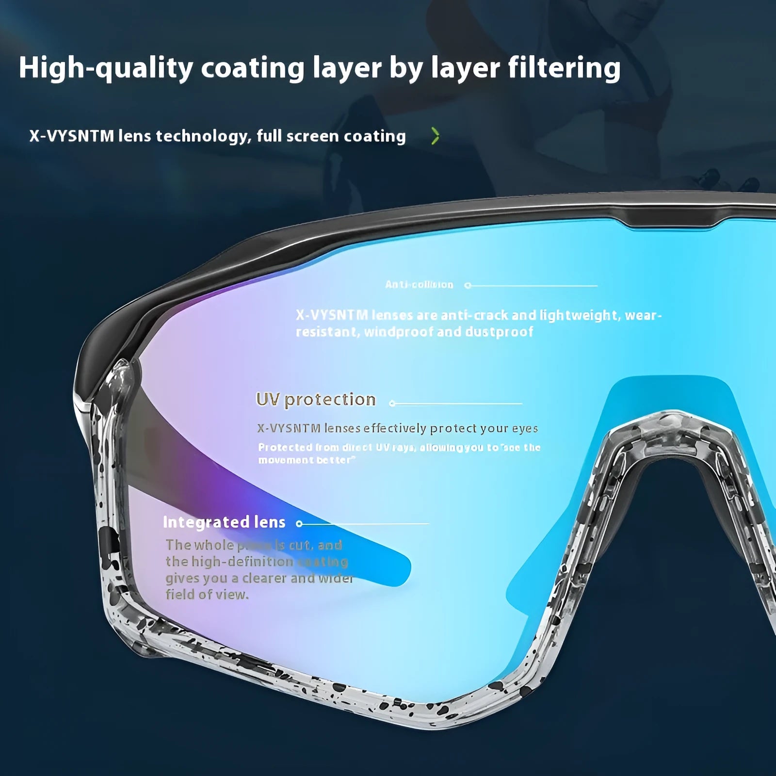 Full-frame mountaineering goggles for climbing with colourful UV-protective lenses on a black background.