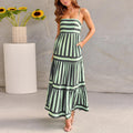 Women's striped backless summer dress with suspender straps and side pockets in polyester spandex fabric