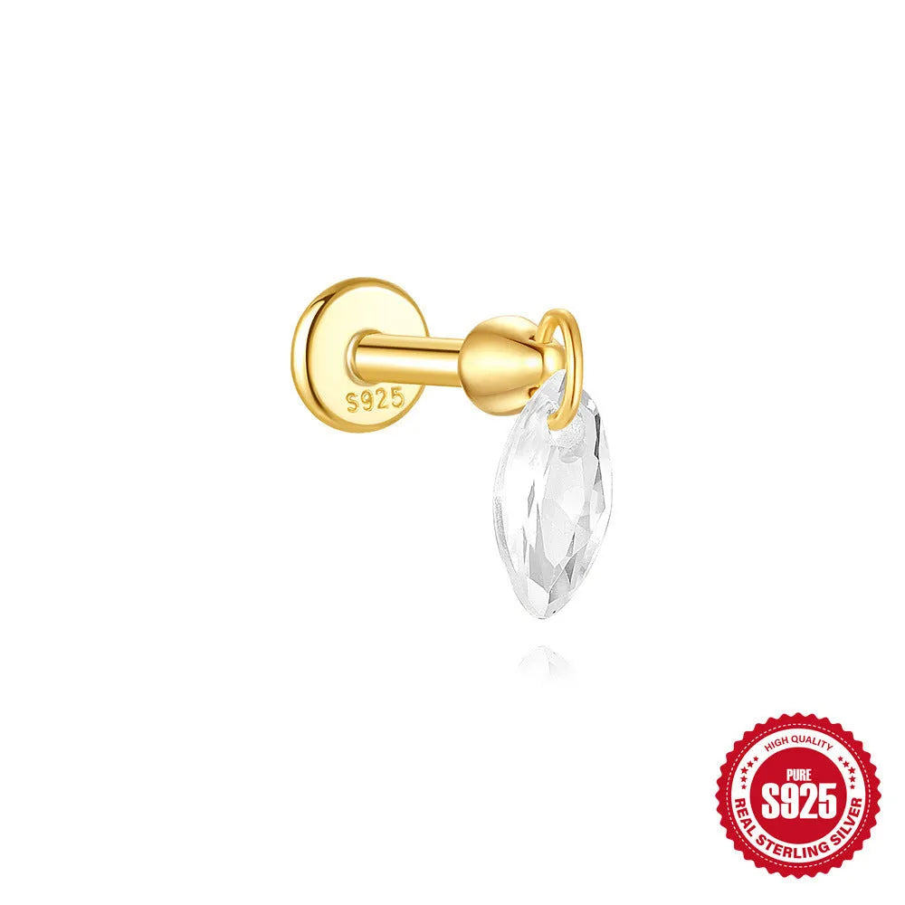 Geometric kite-shaped sterling silver earrings with a gold electroplated chain tassel featuring rhinestones.