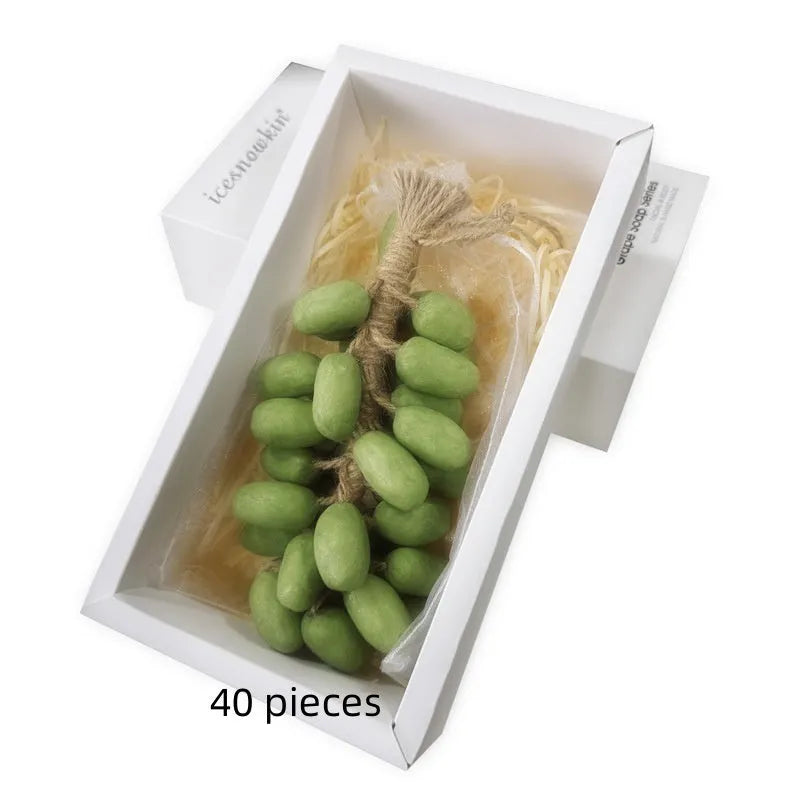 Handmade grape and litchi cleansing soap bars, 120g each, in gift box and mesh bag bulk packaging.