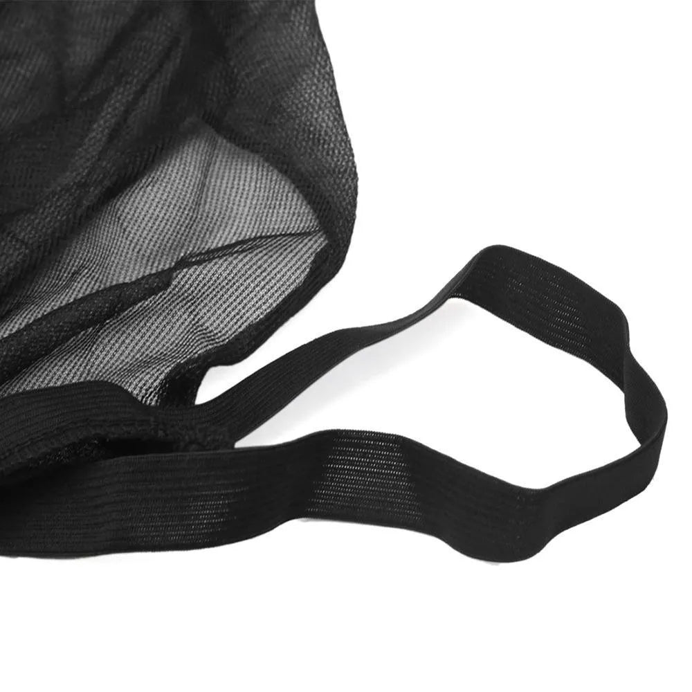 Car side window sunshade mesh cover installed on vehicle door with elastic strip fixation