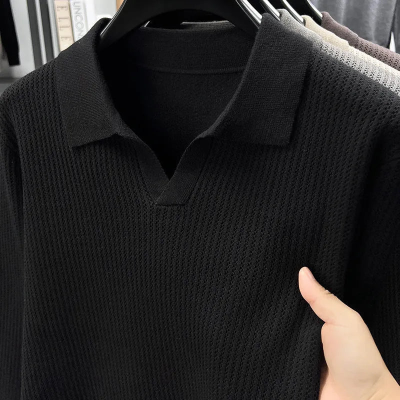 Men's loose fit pullover sweater in autumn casual style with blended fabric composition