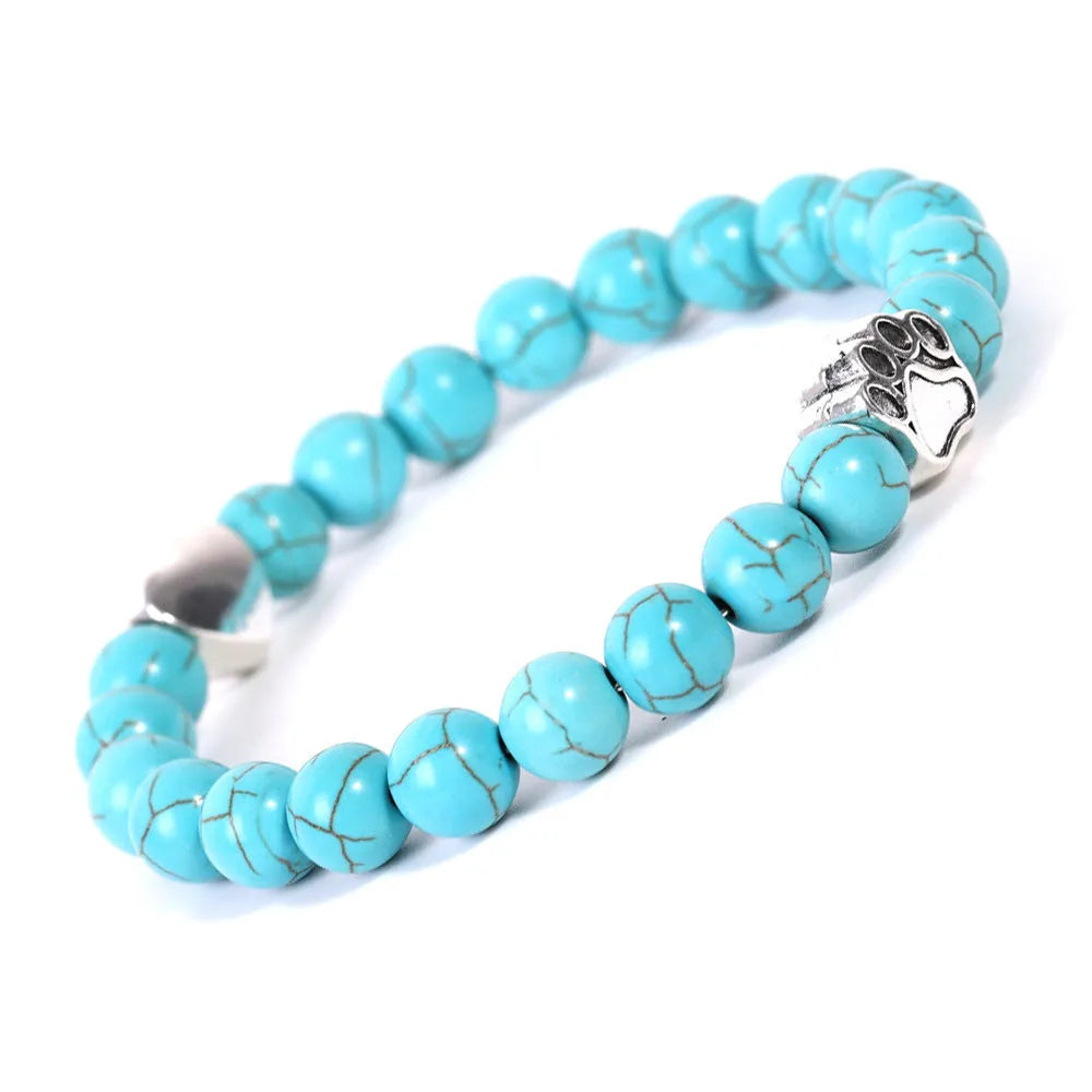 Stone beaded dog's paw bracelet geometric shape with round beads tiger eye Indian agate options