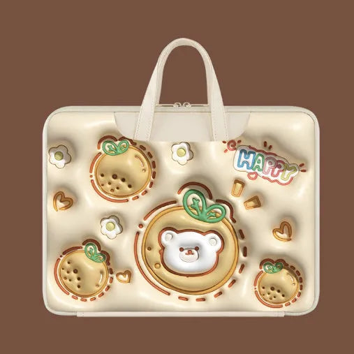 Inflatable PU leather laptop bag with trolley strap in cute panda design