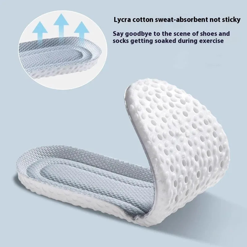 A pair of grey breathable PU sports insoles on a white background, showing a textured surface.