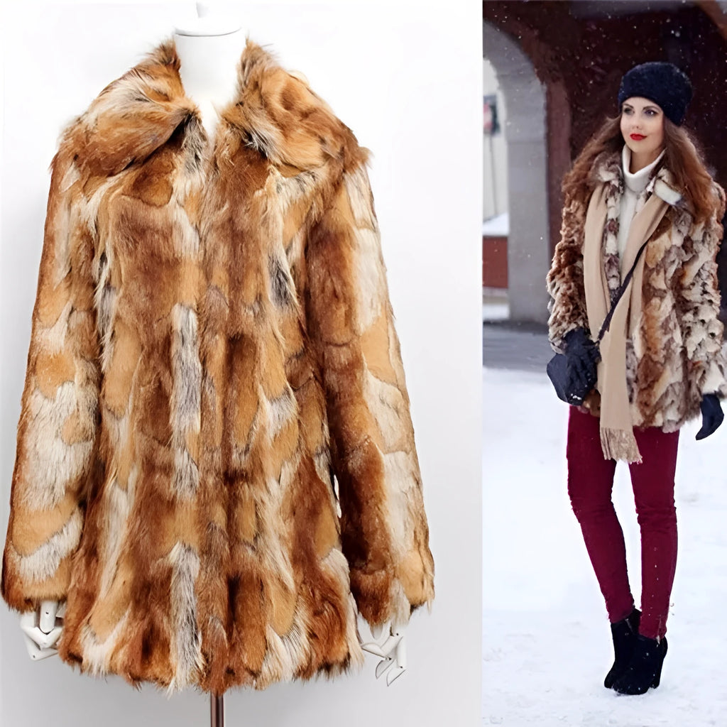 Women's tiger pattern faux fur leather jacket in medium length with slim fit street fashion style
