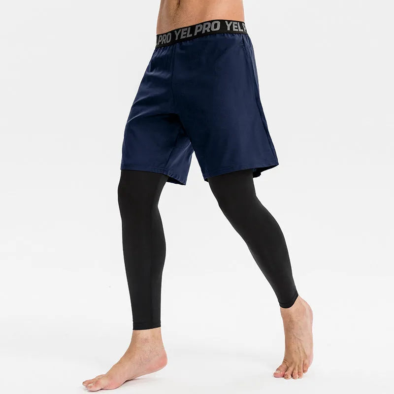 Men's grey quick drying high elastic tight sports pants for fitness and running