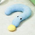 Blue and yellow rectangular pet sleeping pillow measuring 62 by 39 centimetres