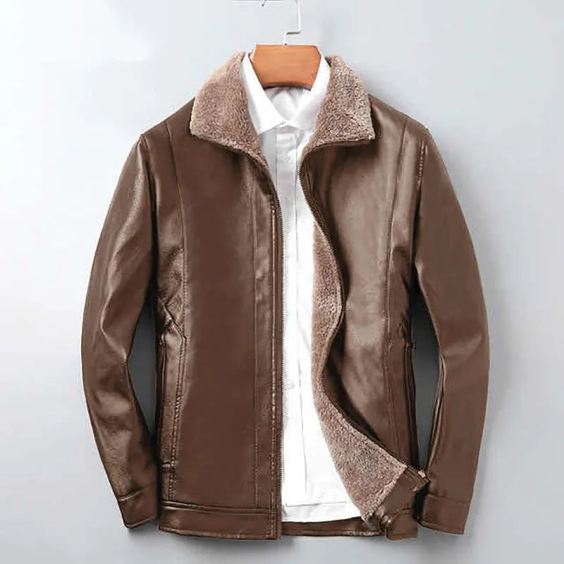 Men's PU leather jacket with velvet lining in black colour, size 52 to 60 available