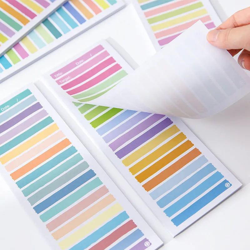 Cartoon student notepad with plastic cover in colour-striped designs measuring 90x248mm