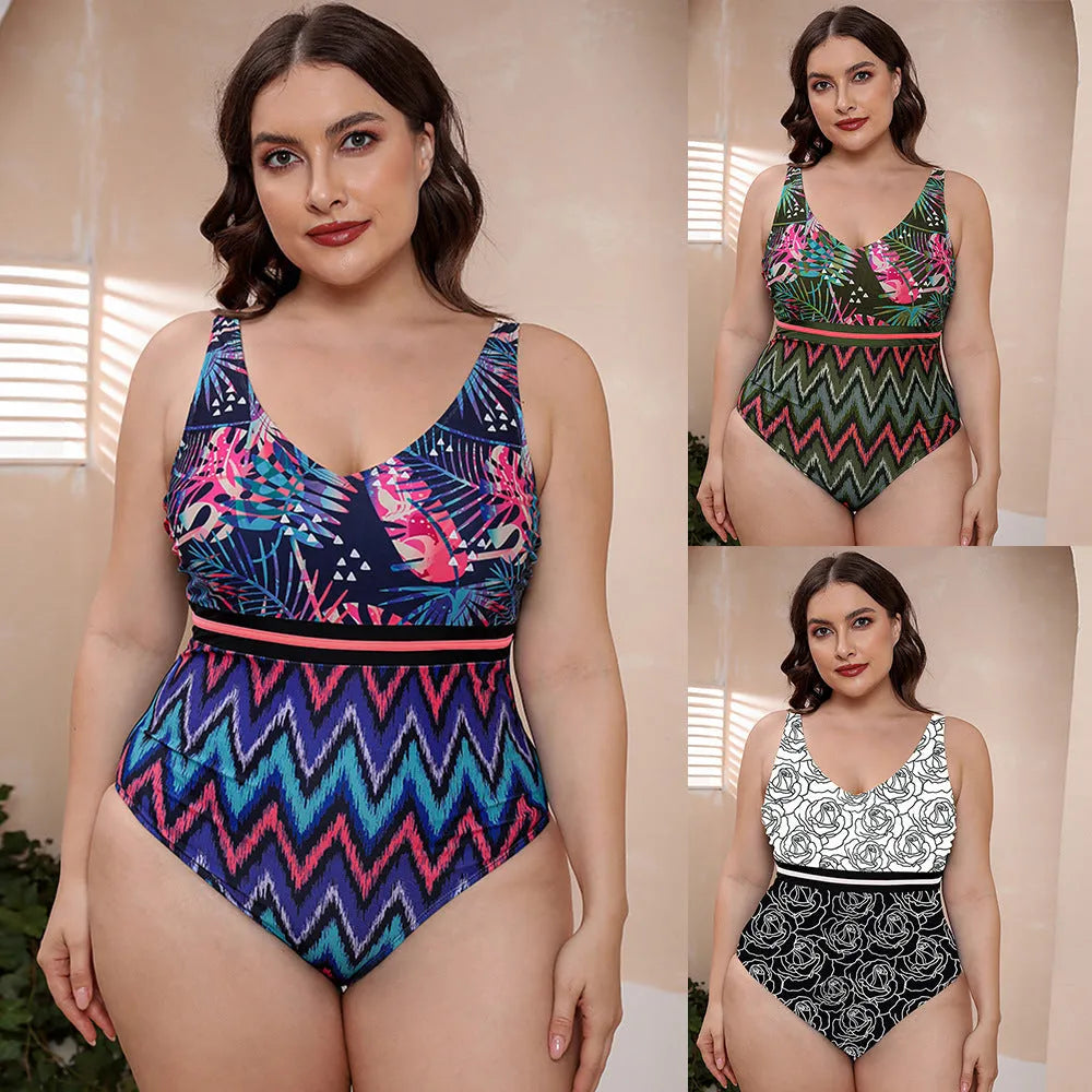 Women's blue striped vest print one-piece swimsuit with spaghetti straps on a mannequin