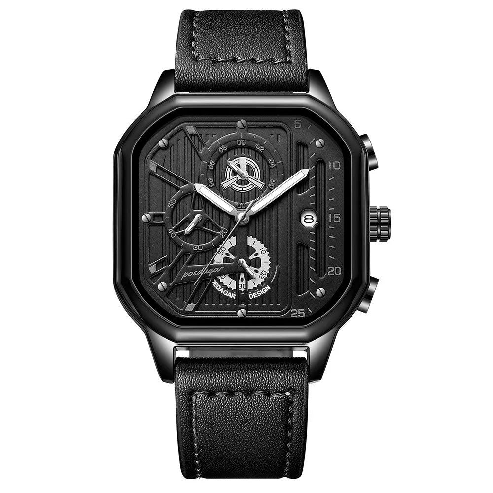 Men's black and gold quartz sports watch with belt-style strap and 8mm metal case.