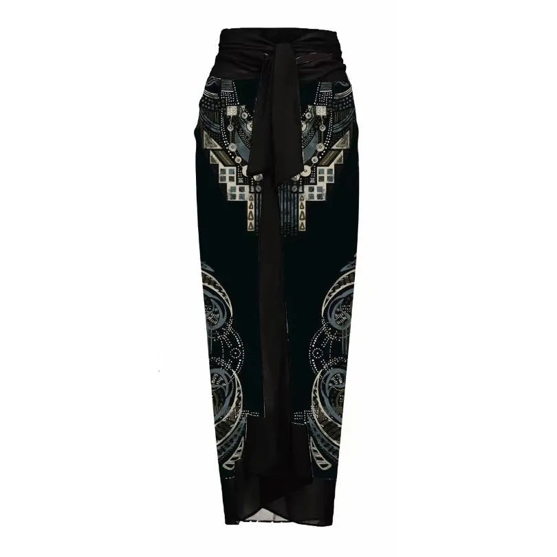 Women's floral print one-piece swimsuit with optional wrapped skirt