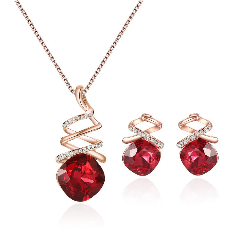 Alloy bridal jewellery set with water wave chain necklace and matching earrings