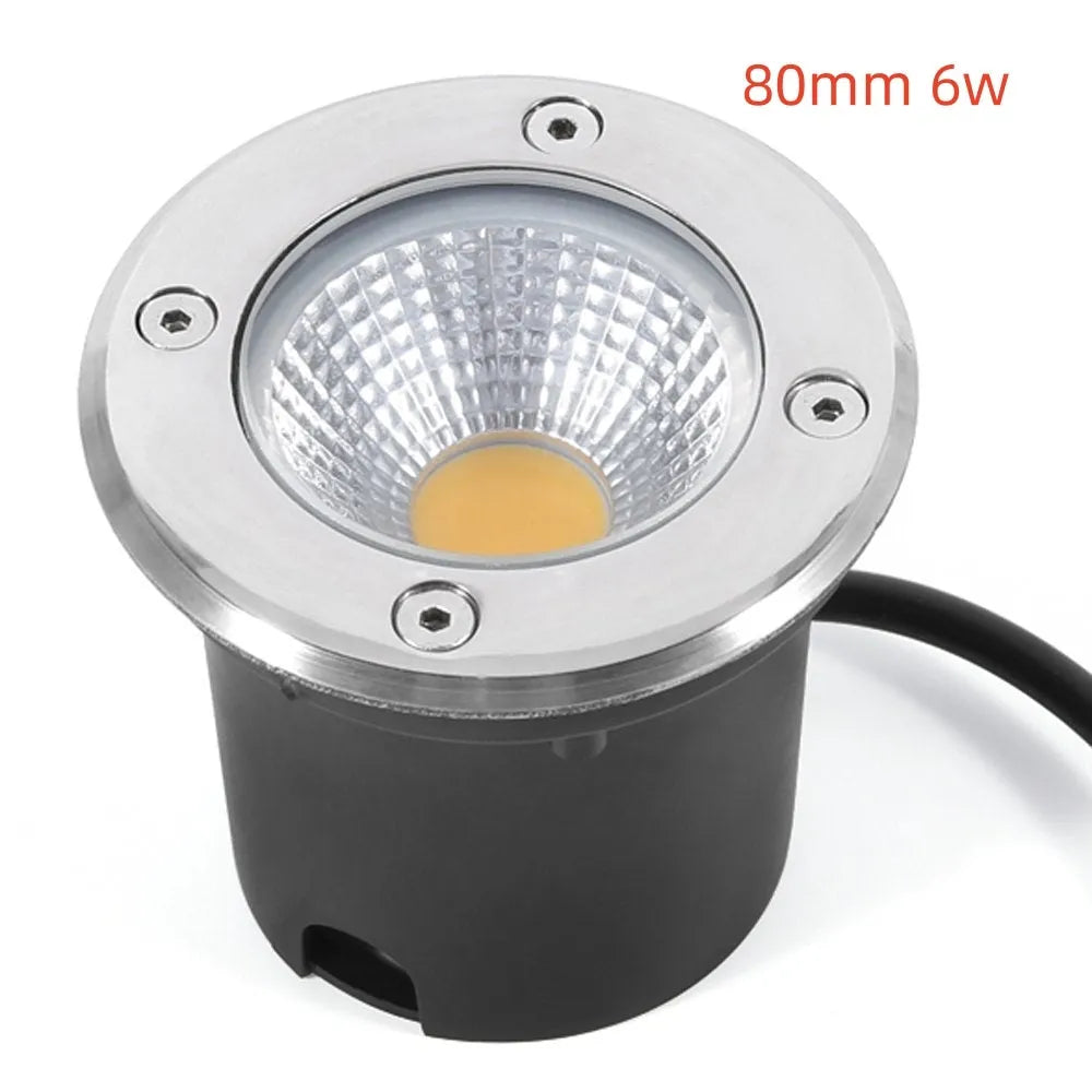 Black LED COB underground light with stainless steel cover and tempered glass lens for outdoor garden lighting