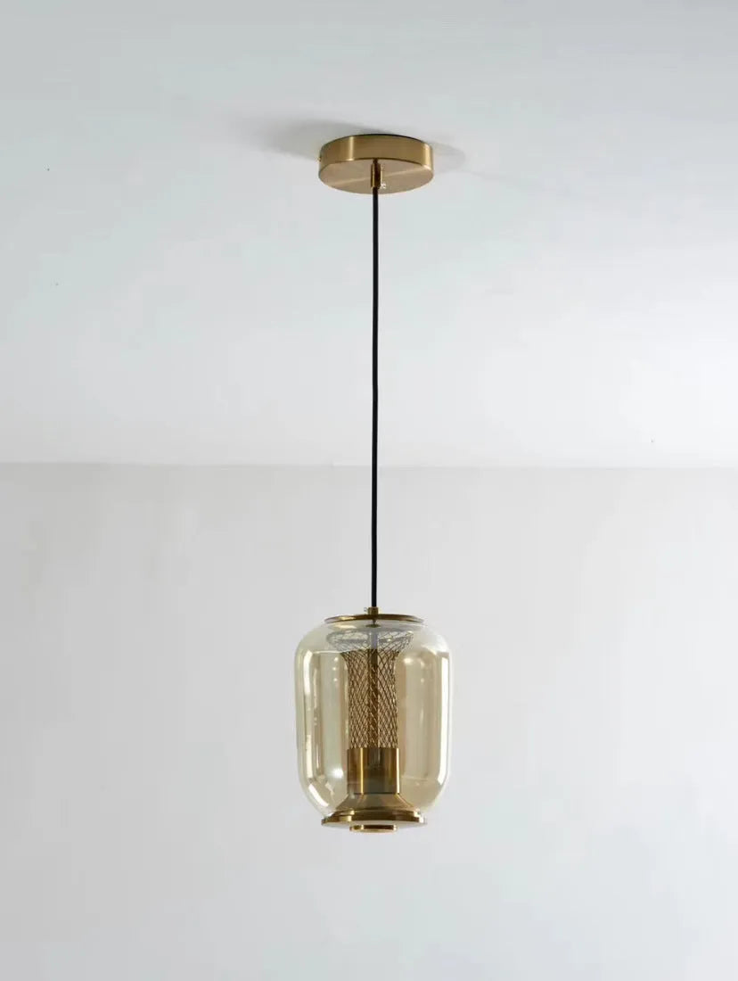Minimalist geometric Nordic style chandelier ceiling light in clear, cognac and smoky grey colour options.