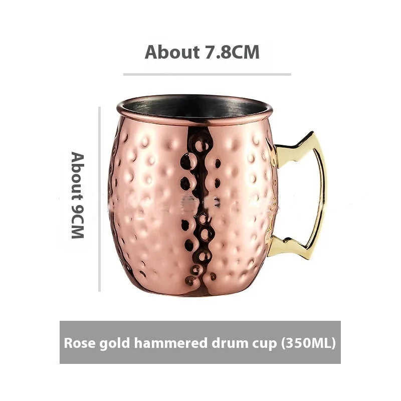 Stainless steel Moscow Mule copper plated cup with glass lining and hammer point texture