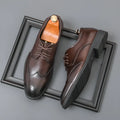 Plus size men's black cowhide leather pointed toe formal dress shoes for office wear