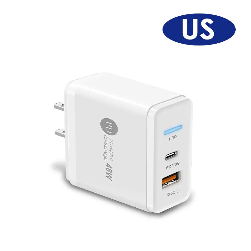 PD48W fast travel charger with UK standard three-pin plug and Type-C USB port